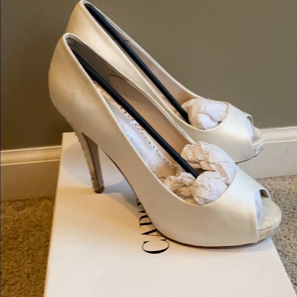 White Satin Peep Toe Heel